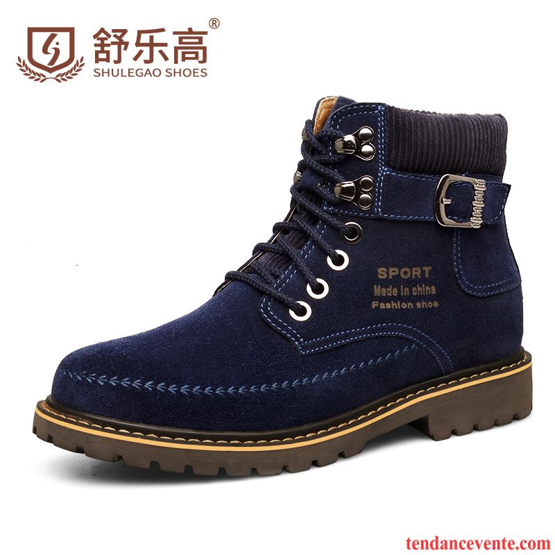 Bottes D Hiver Pour Homme Hautes Augmenté Angleterre Hiver Plus De Velours Homme Cuir Véritable Chaussures En Coton Chauds