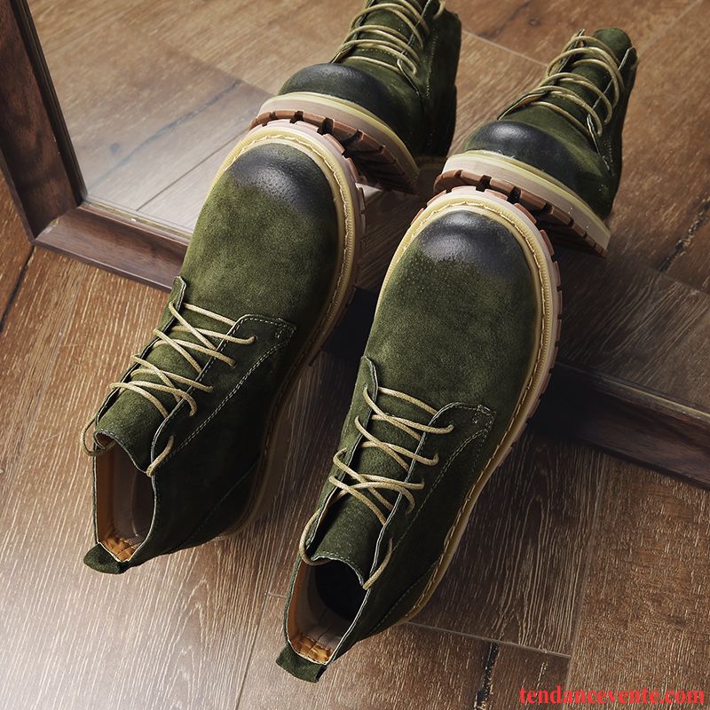 Bottes En Cuir Pour Homme Décontractée Tous Les Assortis Été Cuir Véritable Hautes Bureau Homme Vert Angleterre Tendance Bisque