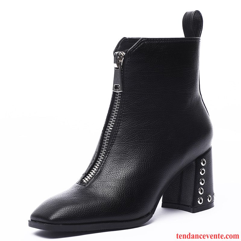 Bottes Femme Angleterre Bottes Martin Épais Talons Hauts Printemps L'automne Noir