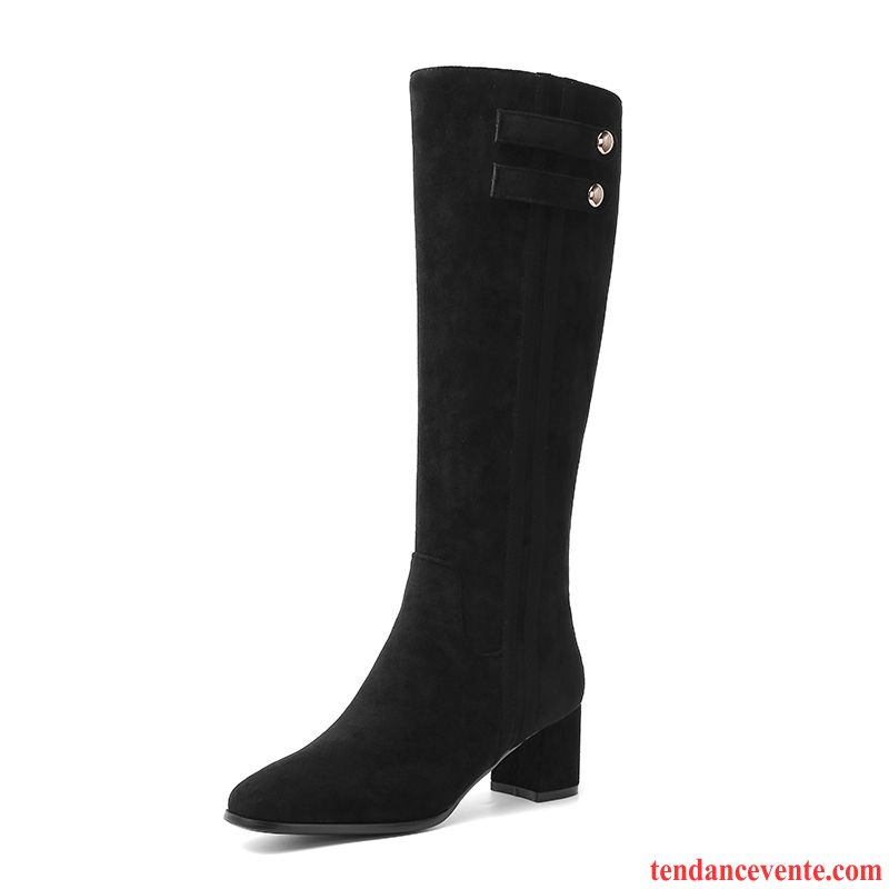 Bottes Femme Rétro L'automne Extensible Hiver Longue Épais Noir