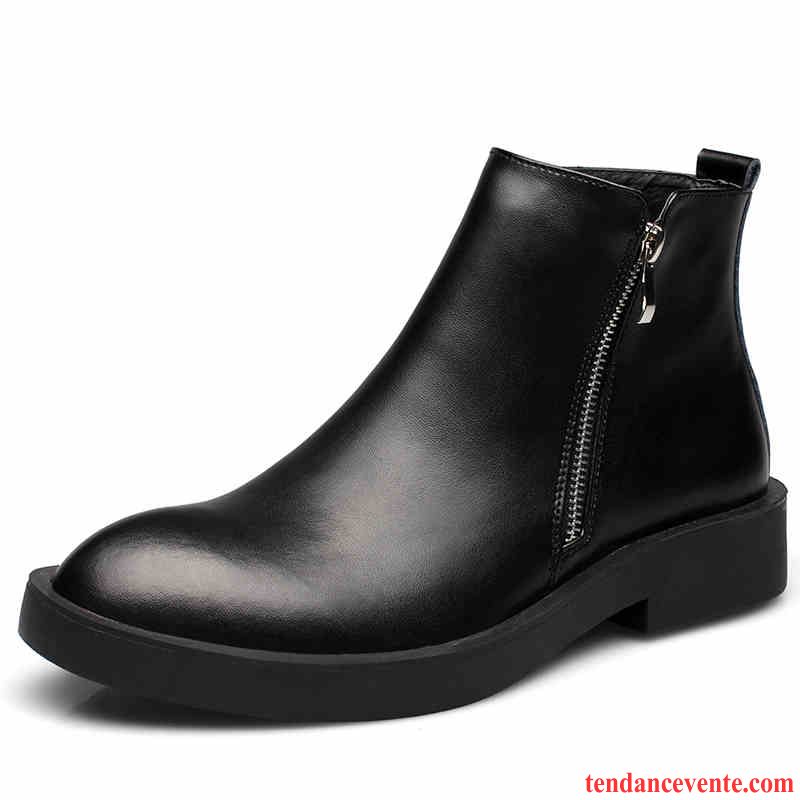 Bottes Habillées Homme Pointe Pointue Hautes Derbies En Cuir Fermeture Éclair Angleterre Décontractée Homme Noir