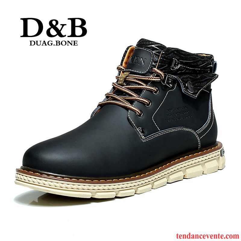 Bottes Hautes Homme Cuir Véritable Matelassé Plus De Velours Hiver Bureau Hautes Homme Chauds Chaussures En Coton