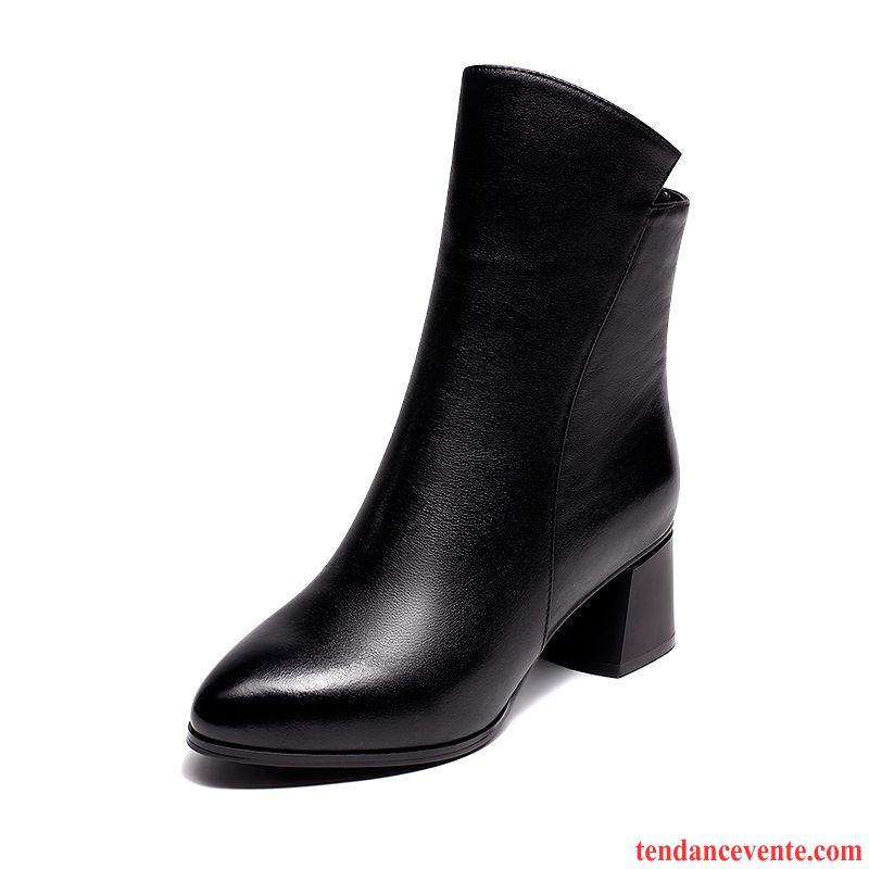 Bottes Hautes Pour Femmes Cuir Véritable Pointe Pointue Escarpins Noir Europe Épais Femme Printemps L'automne Jaune