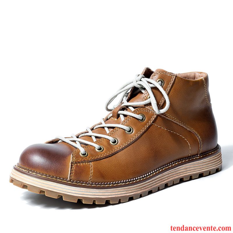 Bottes Homme Angleterre Bottes Courtes Hiver Bureau Rétro Cuir Véritable Brun