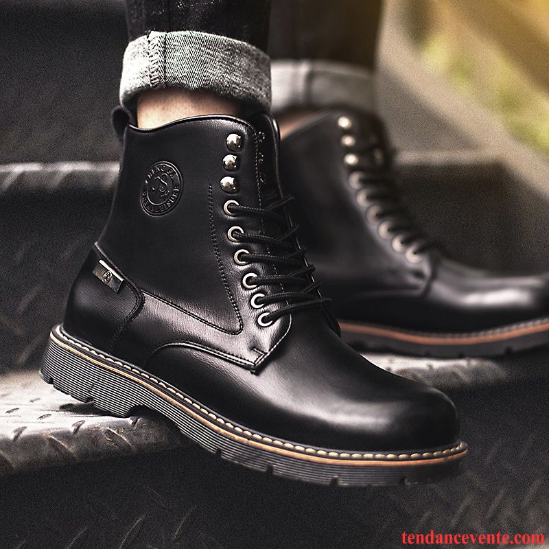 Bottes Homme Angleterre Cuir Véritable Tendance Hiver En Cuir Décontractée Noir