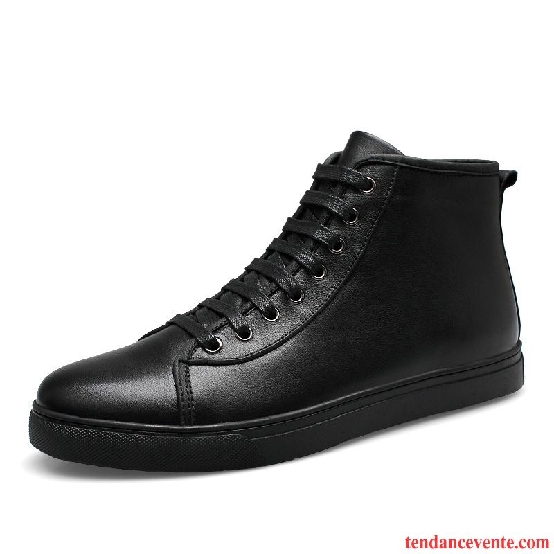 Bottes Homme Angleterre Plus De Velours Bottes Martin En Cuir Chaussures En Coton Cuir Véritable Noir