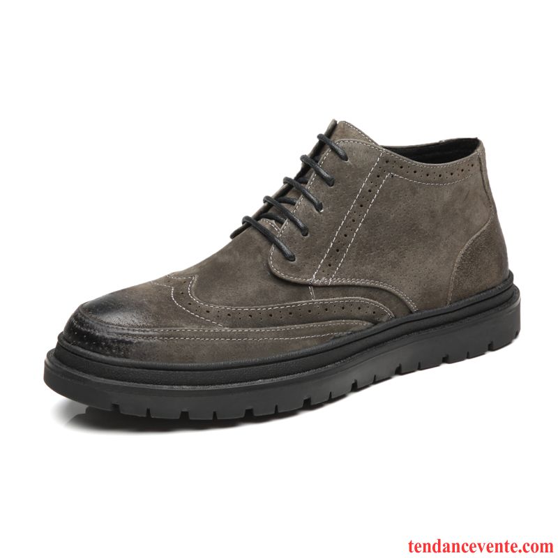 Bottes Homme Blanche Semelle Épaisse Augmenté L'automne Hautes Cuir Véritable Tous Les Assortis Homme Décontractée Rétro Lilas Soldes