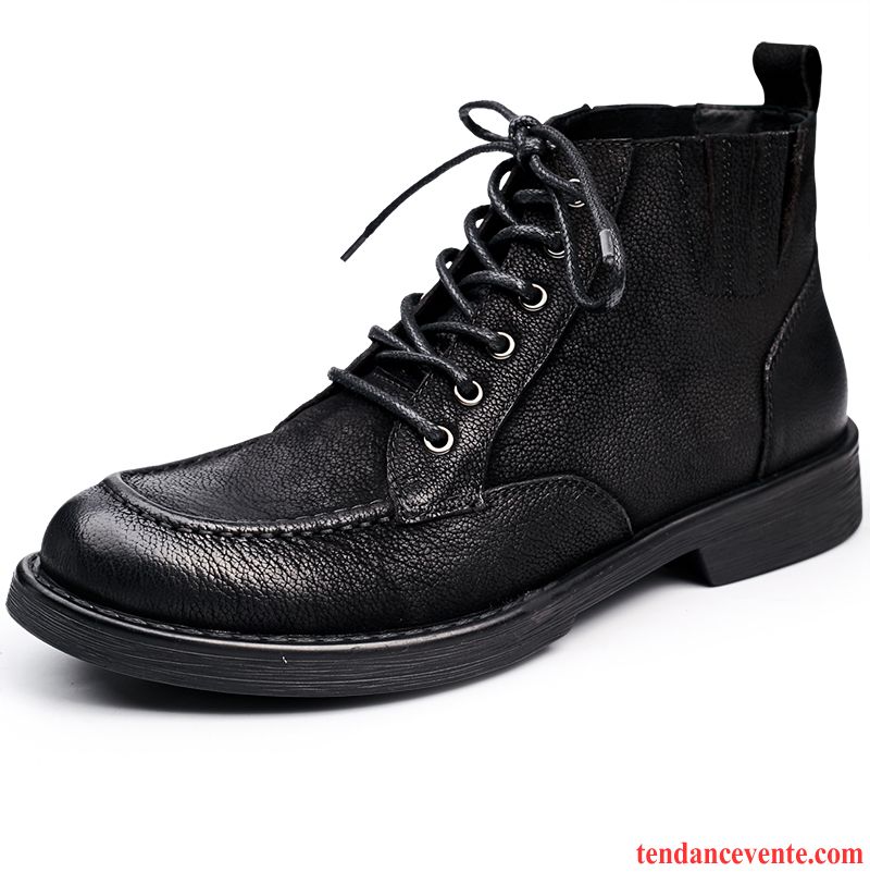 Bottes Homme Bottes Courtes Bottes Martin Mode Rétro Cuir Bureau Noir