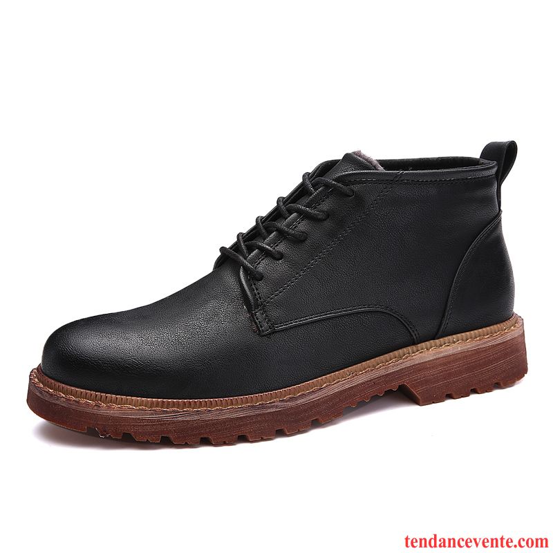 Bottes Homme Bottes Martin Derbies Plus De Velours Décontractée Angleterre Bureau Noir