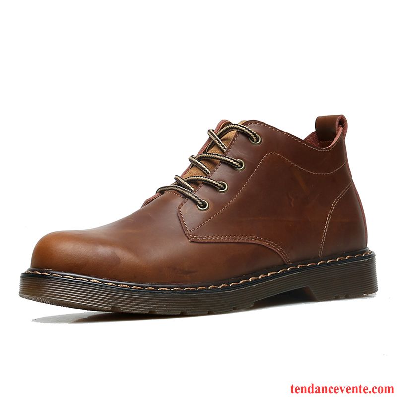 Bottes Homme Bout Rond Hautes Été Angleterre Bottes Courtes Tous Les Assortis Marron Clair