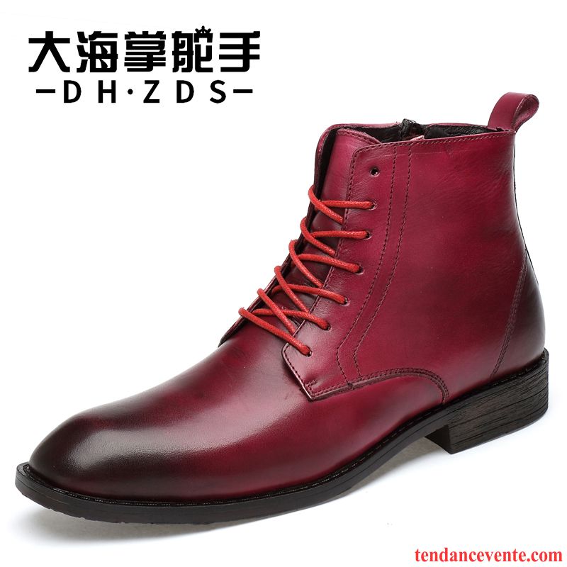 Bottes Homme Cuir Véritable Hautes Bottes Martin Bottes Courtes Hiver Rétro Bordeaux