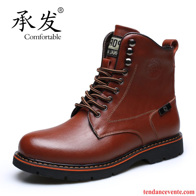 Bottes Homme De Marque En Cuir Hiver Rétro Chauds Hautes Angleterre Chaussures En Coton Tendance Homme Plus De Velours Azur