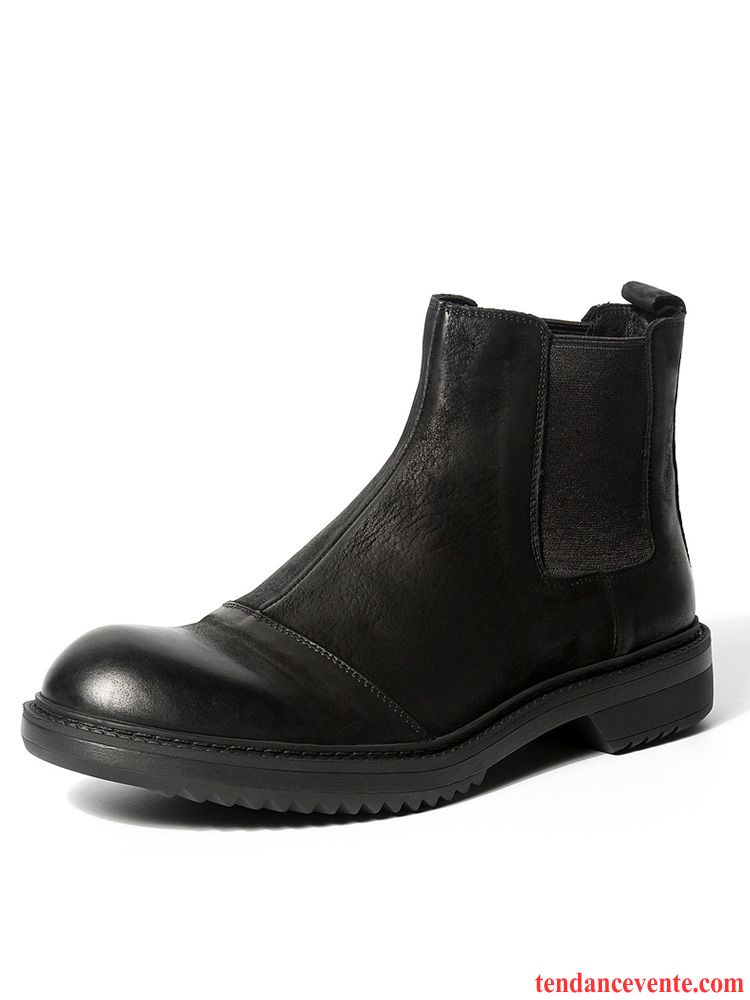 Bottes Homme En Cuir Bottes Martin Hautes Bottes Courtes Plus De Velours Hiver Noir