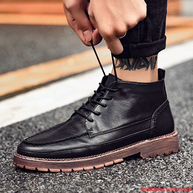 Bottes Homme Hautes Chaussures De Skate Angleterre Chaussures En Coton Derbies Décontractée Noir