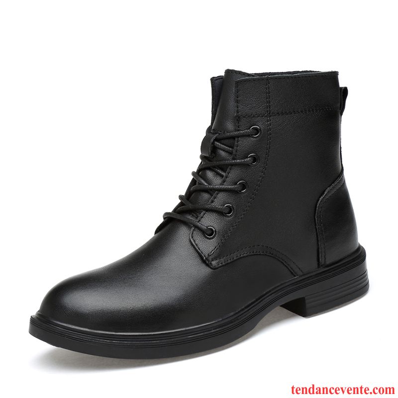 Bottes Homme L'automne Mode Angleterre Chaussures En Coton Tous Les Assortis En Cuir Noir