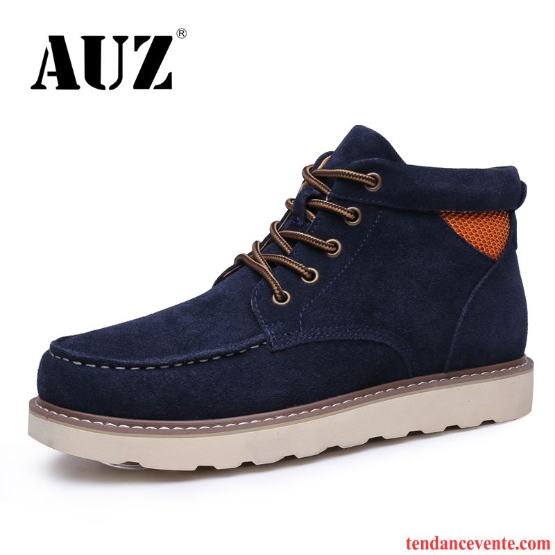 Bottes Homme Plus De Velours Chaussures En Coton Basse Chauds Bottes Courtes Gros Bleu Foncé