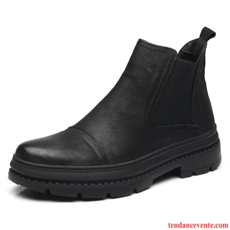 Bottes Homme Respirant Bottes Courtes Bottes Martin En Cuir Derbies Imperméable Noir