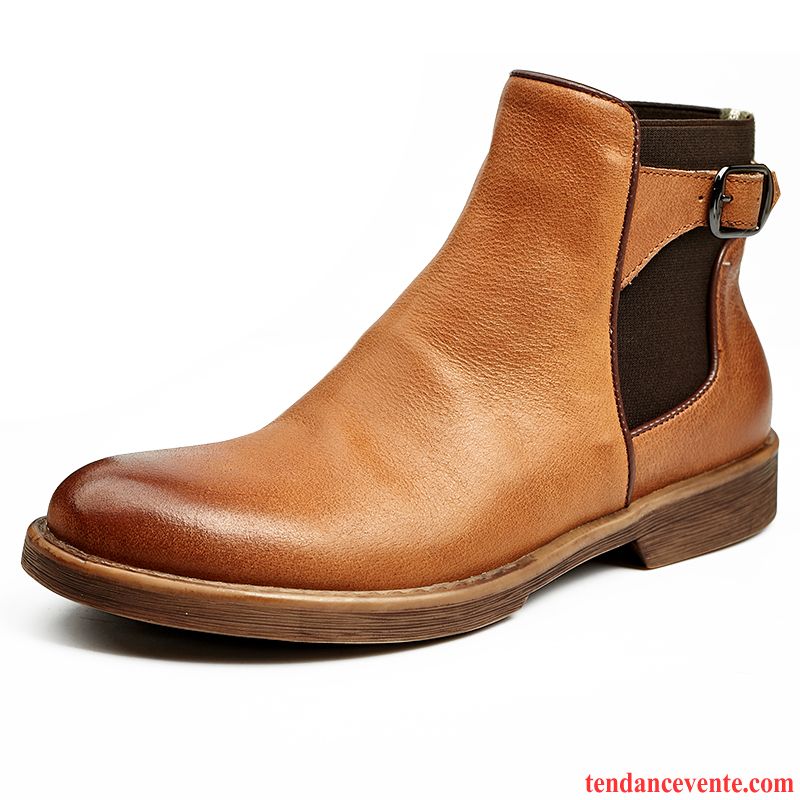 Bottes Homme Rétro Tous Les Assortis Décontractée Cuir Véritable Hautes Manche Brun