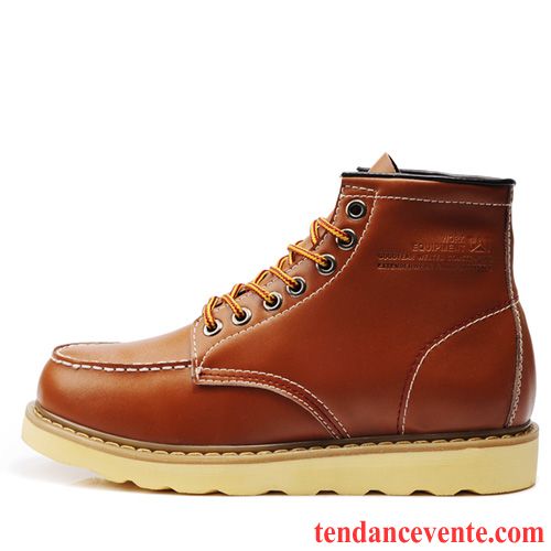 Bottes Homme Solde Chaussures En Coton Chaussures De Travail Hautes Angleterre En Cuir Homme Hiver Plus De Velours Cuir Véritable Neige