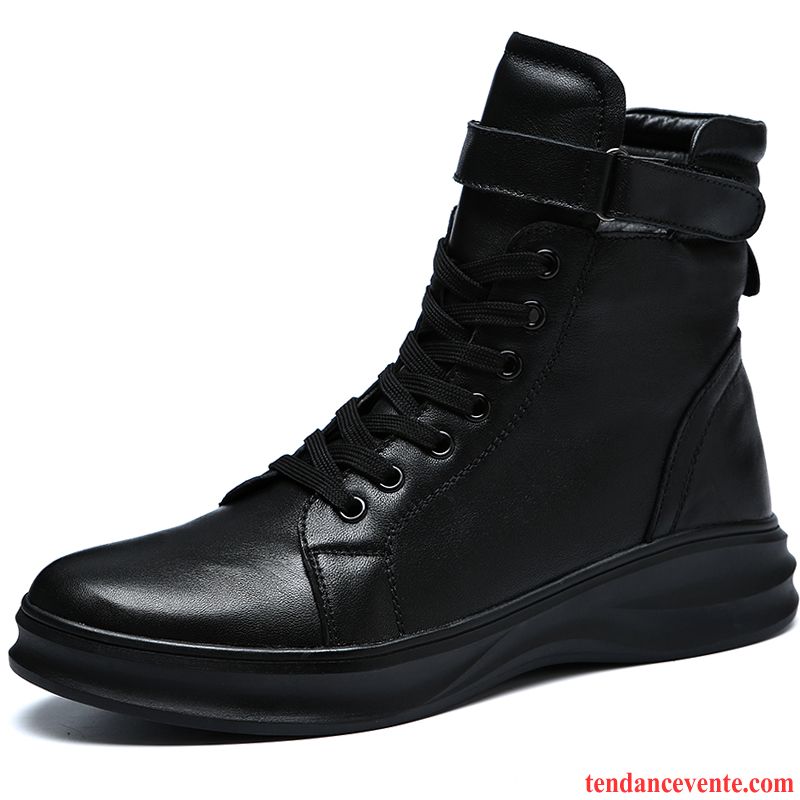 Bottes Homme Tendance Bottes Martin Hautes Printemps En Cuir Angleterre Noir