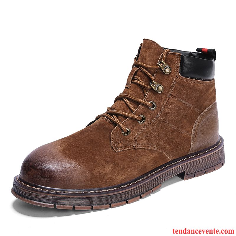 Bottes Homme Tendance Cuir Véritable Hautes Bottes Martin L'automne Tous Les Assortis Brun