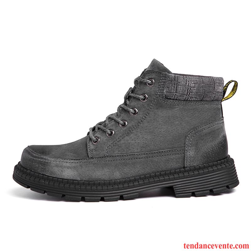 Bottes Homme Tendance Cuir Véritable Hautes Décontractée Rétro En Cuir Noir Gris