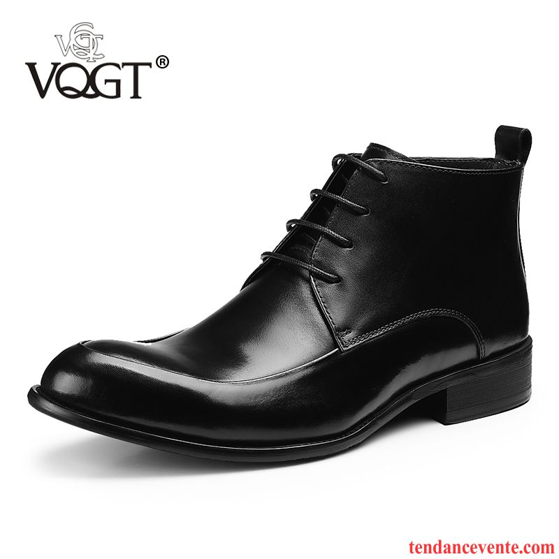 Bottes Homme Tendance Laçage Mode En Cuir Derbies Hautes Noir