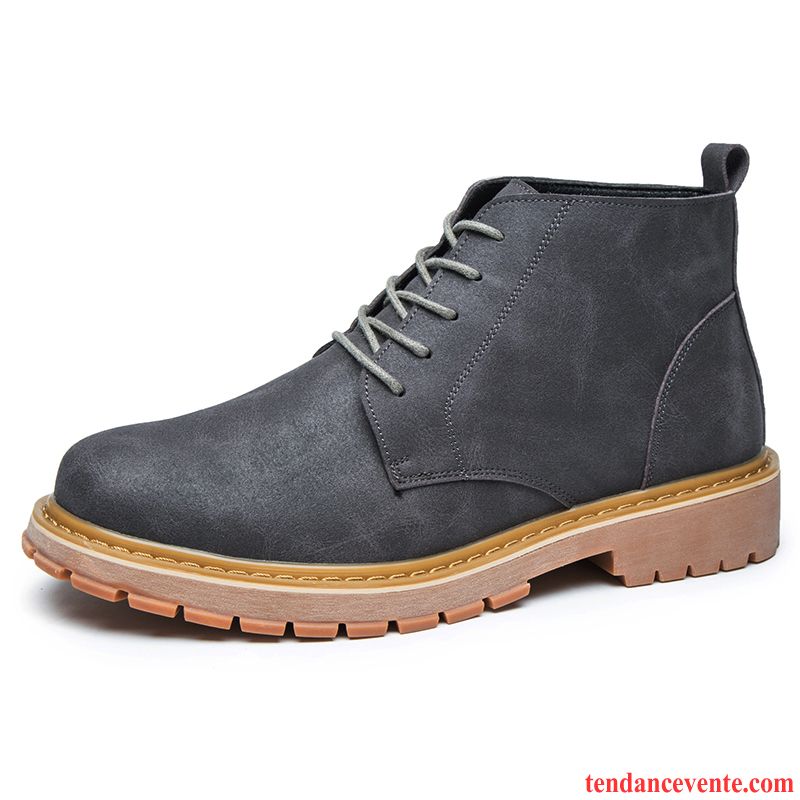 Bottes Montante Pour Homme Rétro Tendance Angleterre Homme Tous Les Assortis Chaussures De Travail Printemps Bleu