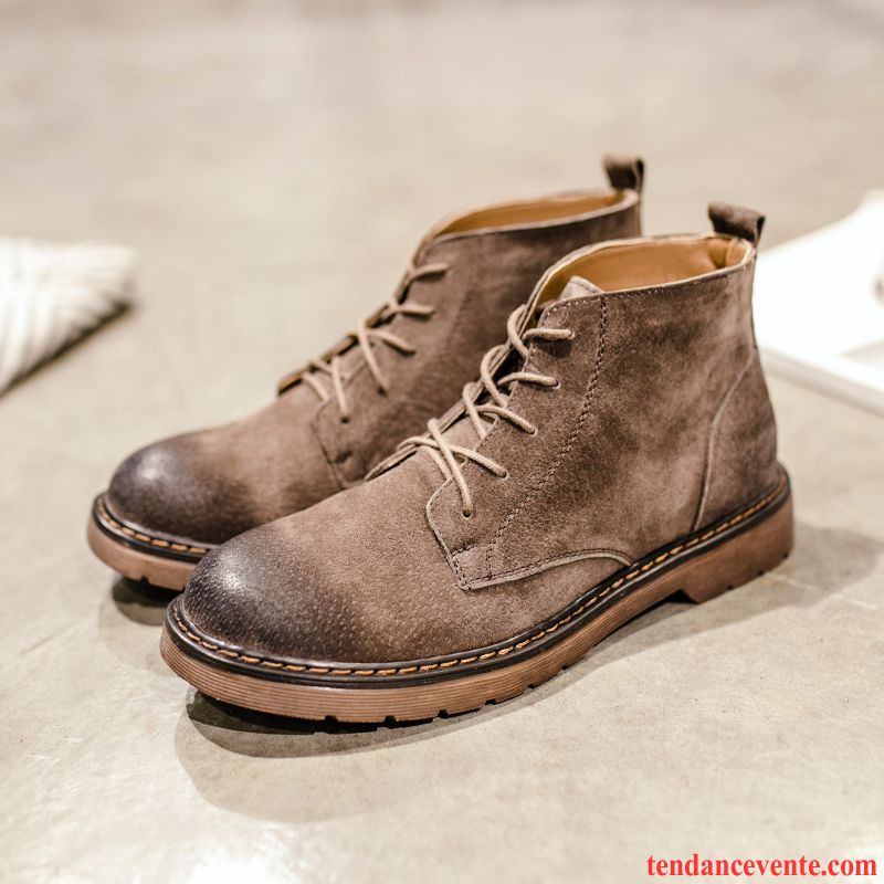 Bottes Neige Homme Homme Tendance Hiver Cuir Véritable Rétro Hautes Pierre