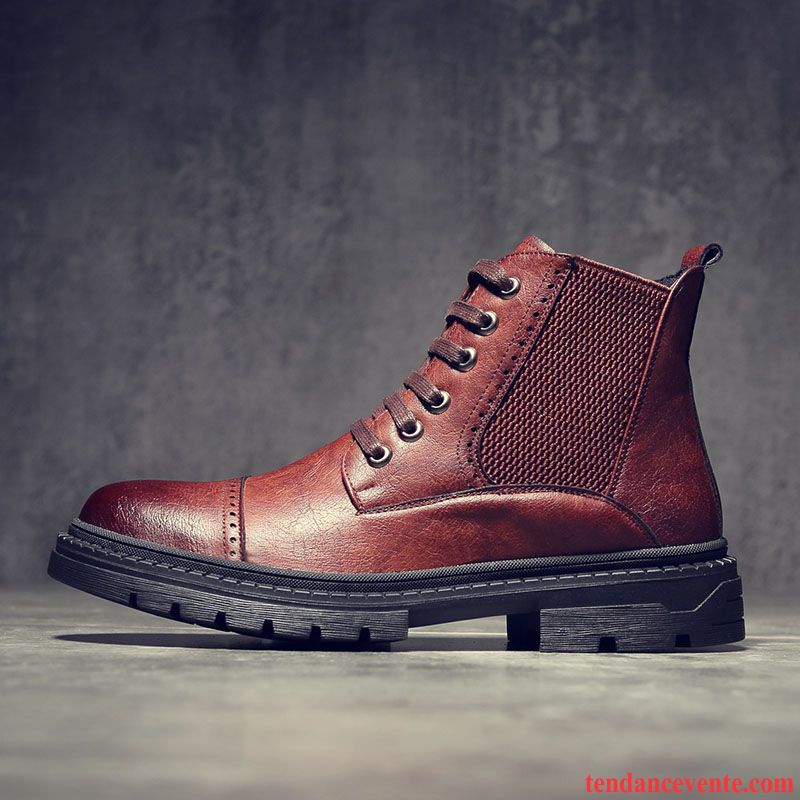 Bottes Noir Homme Tendance L'automne Homme Angleterre Noir En Cuir Hiver Saphir Pas Cher