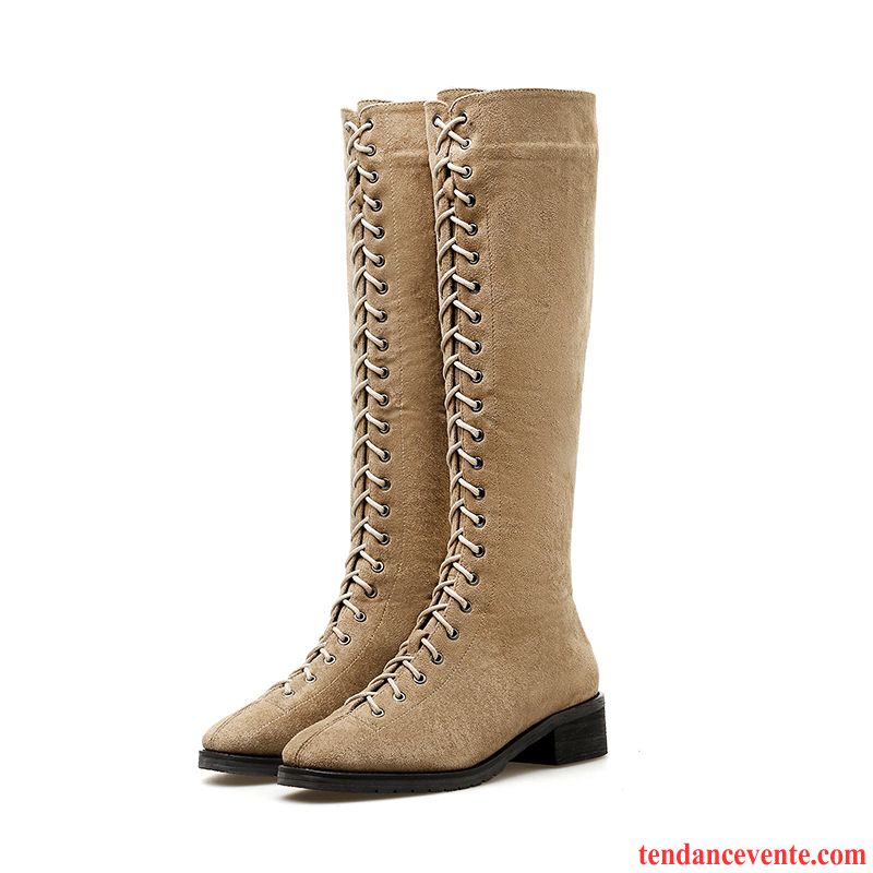 Bottes Pas Cher Femme Cuir Femme Longue Fermeture Éclair Plus De Velours Tous Les Assortis Hiver Bout Rond Écarlate