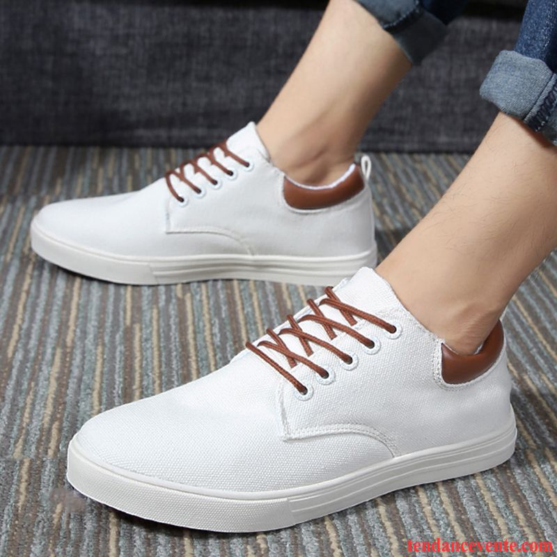 Bottes Skate Pas Cher Décontractée Tendance Chaussures En Tissu Homme Basse Étudiant Printemps Laçage Toile Marine Pas Cher