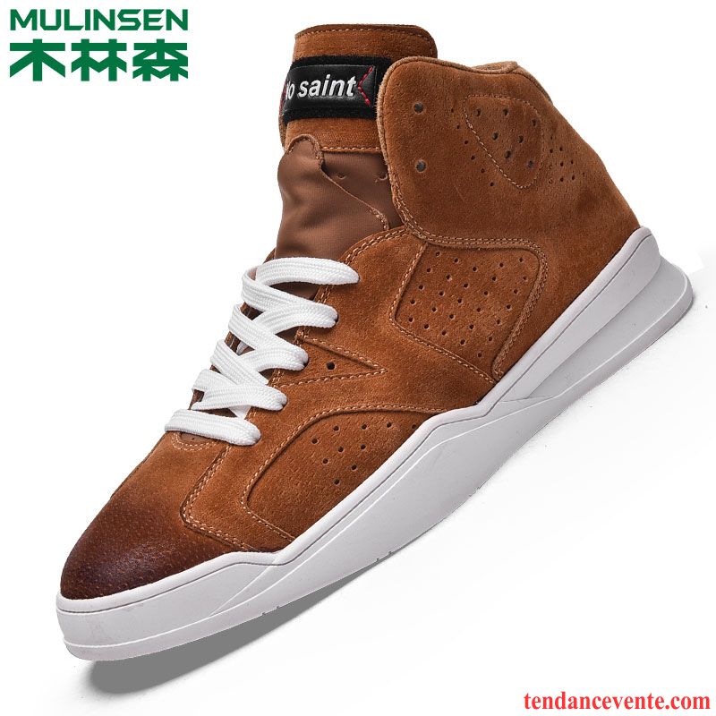 Bottine Homme Cuir Marron En Cuir Angleterre L'automne Chaussures De Skate Hautes Tendance Décontractée Homme Tous Les Assortis