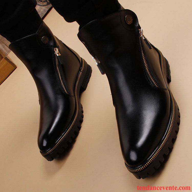 Bottine Homme En Daim En Cuir Cuir Véritable Pointe Pointue Angleterre Fermeture Éclair Augmenté Homme Tendance Noir Pas Cher