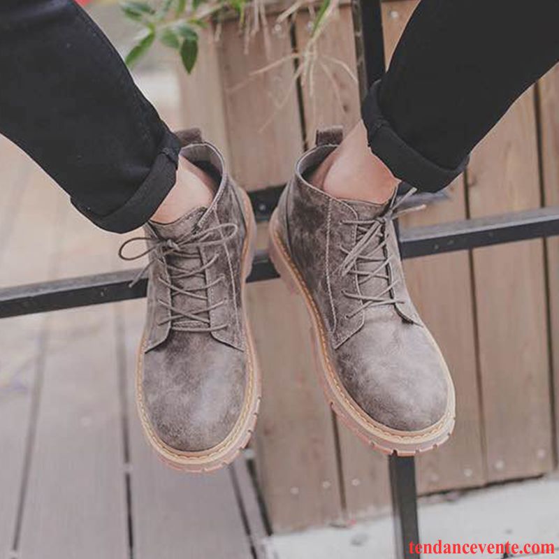 Bottine Homme Pas Cher Gros Art En Cuir Homme Tendance Derbies Rétro Printemps Dessus Cuir Gris