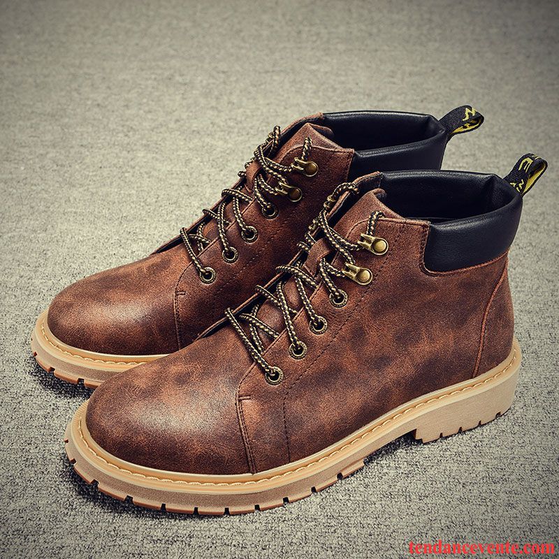 Bottine Montante Bureau Hiver En Cuir L'automne Chaussures En Coton Angleterre Homme Hautes