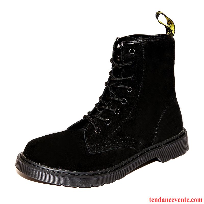 Bottines Homme Hiver Bureau Tous Les Assortis Hautes Angleterre Fantaisie Homme Tendance Cuir Véritable Délavé En Daim Noir Pas Cher