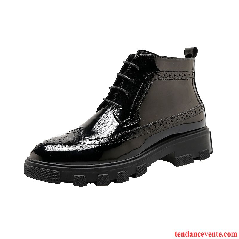 Bottines Homme Lacets Décontractée Semelle Épaisse Hautes Homme En Cuir Noir Tendance Derbies Angleterre L'automne Pas Cher