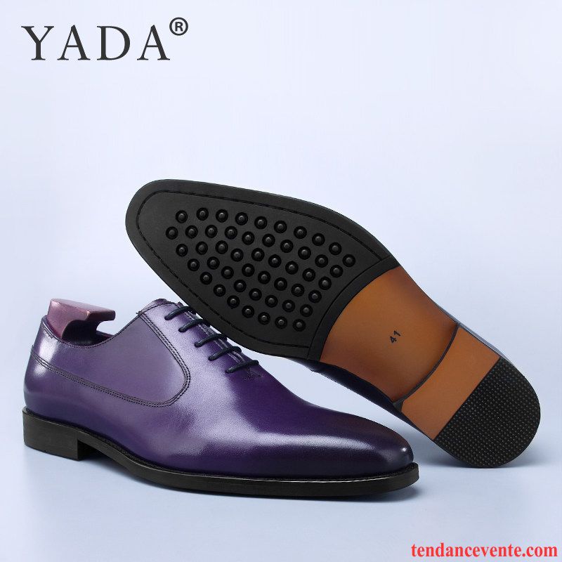 Bottines Homme Marron Cuir Tendance Homme Entreprise Tête Carrée Angleterre Oxford Violet Pas Cher