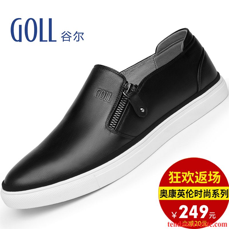 Bottines Noir A Talon Mocassins Homme Cuir Véritable Tendance Paresseux Slip-on Blanc Décontractée Pas Cher