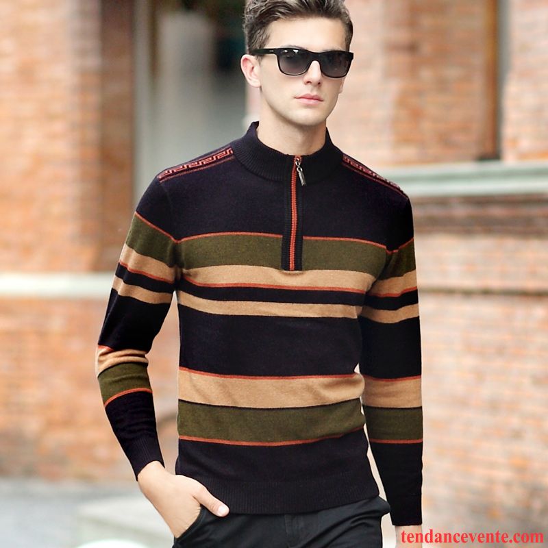 Cachemire Homme Pull Pull Hiver Tricots En Maille Renforcé Fermeture Éclair Col Mandarin Homme Haut Court Pullovers