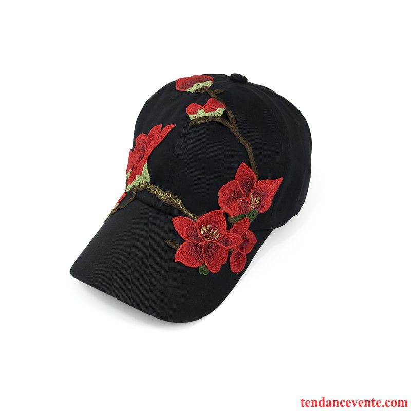 Casquette / Chapeau Femme Brodé De Plein Air Ombre Denim Casquette De Baseball Fleur Noir