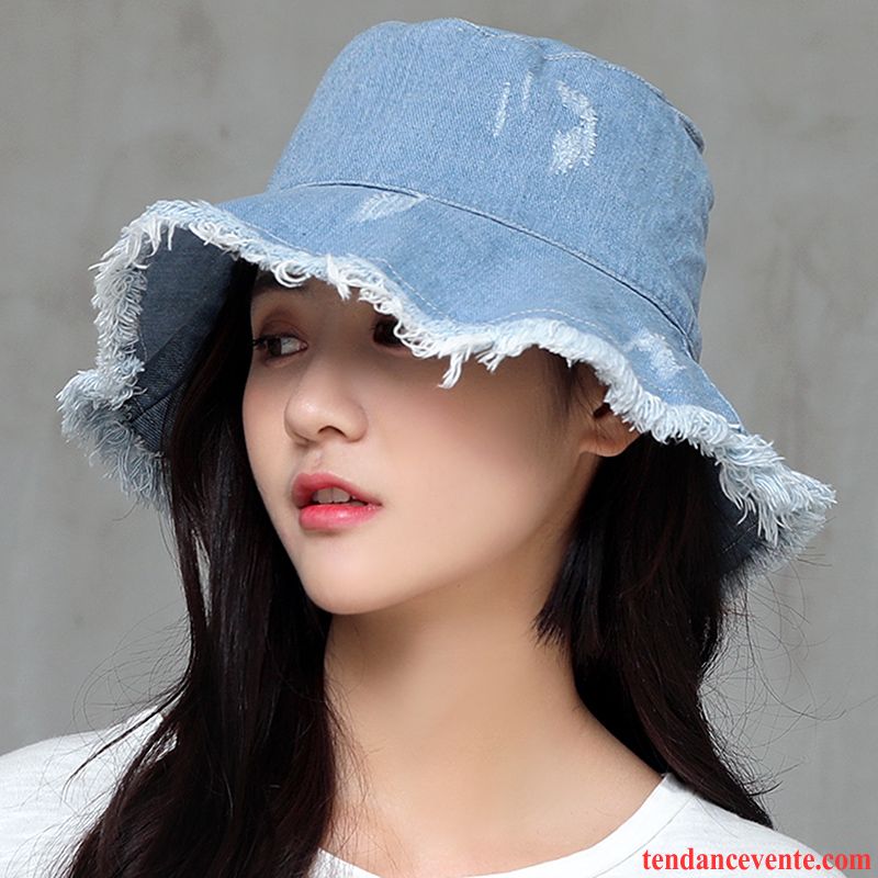 Casquette / Chapeau Femme Crème Solaire Plier Chapeau De Soleil Printemps Denim Gros Bleu