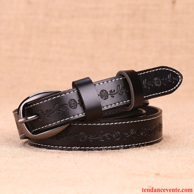 Ceinture Femme Cuir Véritable All-match Cuir De Vache Modèles Féminins Couleur Unie Bien Noir