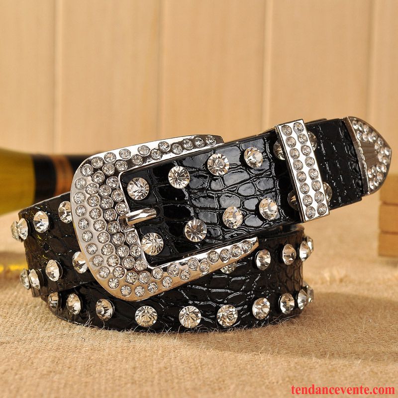 Ceinture Femme Mode Leopard Pierres De Strass Noir