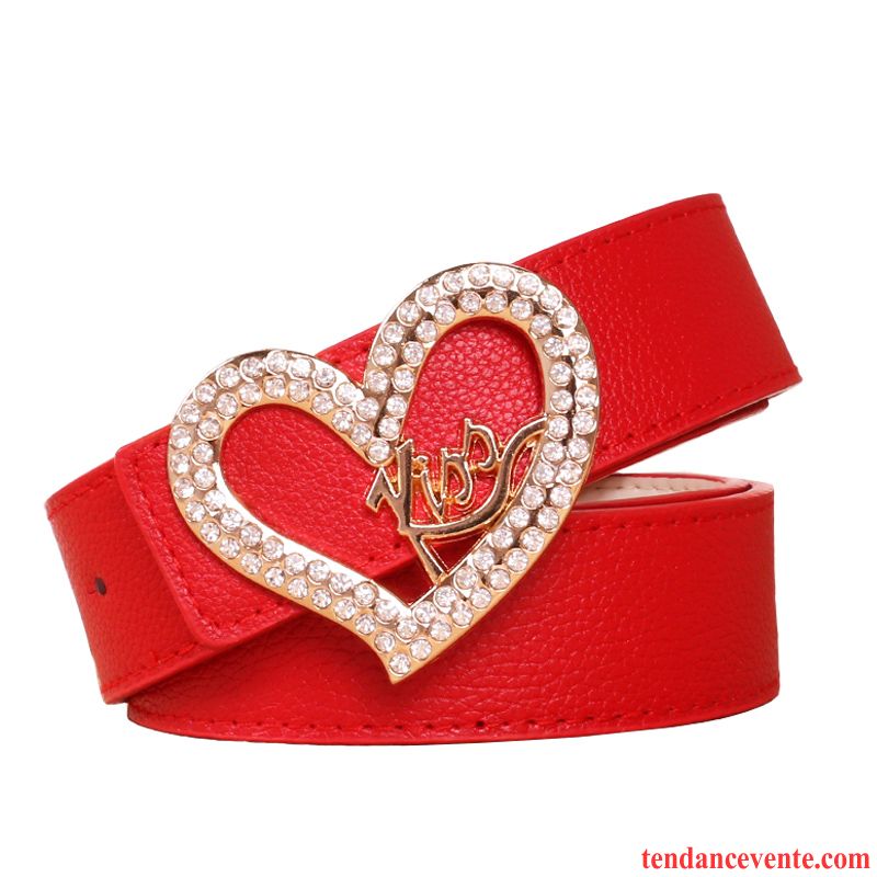 Ceinture Femme Pierres De Strass Jeans Tendance Loisir Décoration All-match Rouge