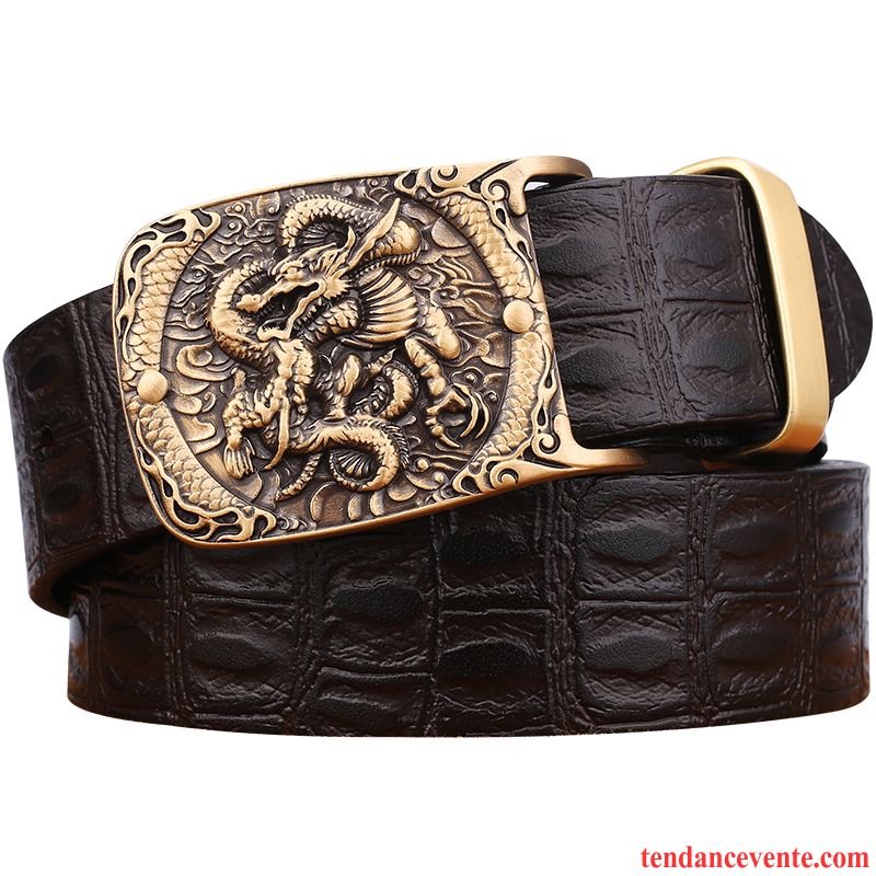 Ceinture Homme Couche De Tête Loisir Cuir Véritable Cuir De Vache Manuel Pure Marron