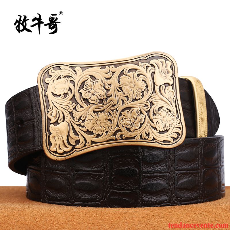 Ceinture Homme Couche De Tête Tendance Lisse Cuir Véritable Personnalité Rétro Noir