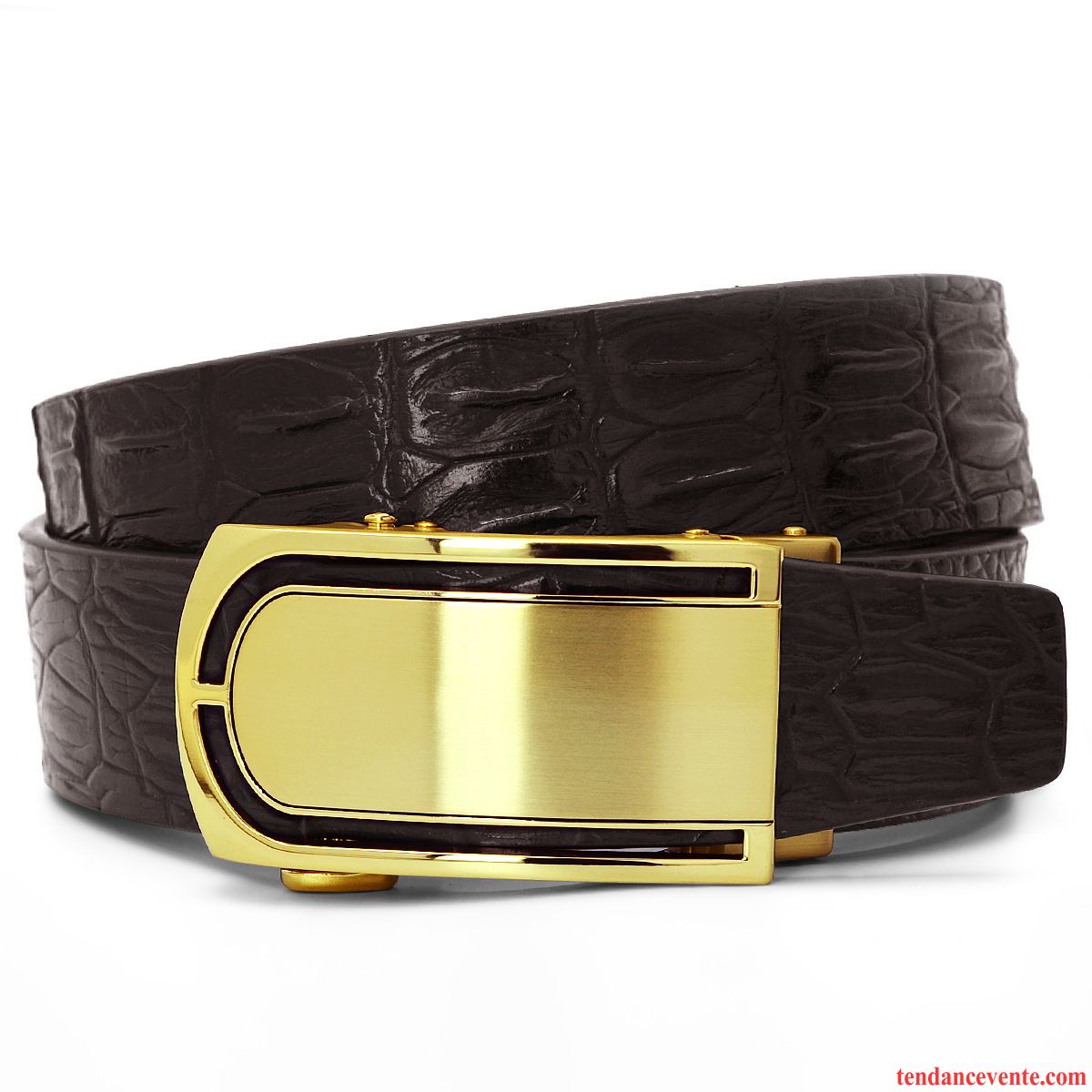 Ceinture Homme Cuir De Vache Boucle Automatique Crocodile Modèle Personnalité Acier Inoxydable Cuir Véritable Marron