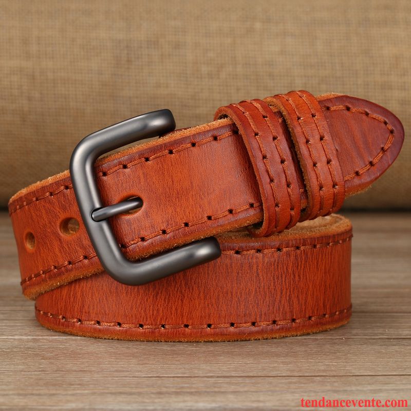 Ceinture Homme Cuir Véritable Rétro Pure Cuir De Vache All-match Loisir Brun